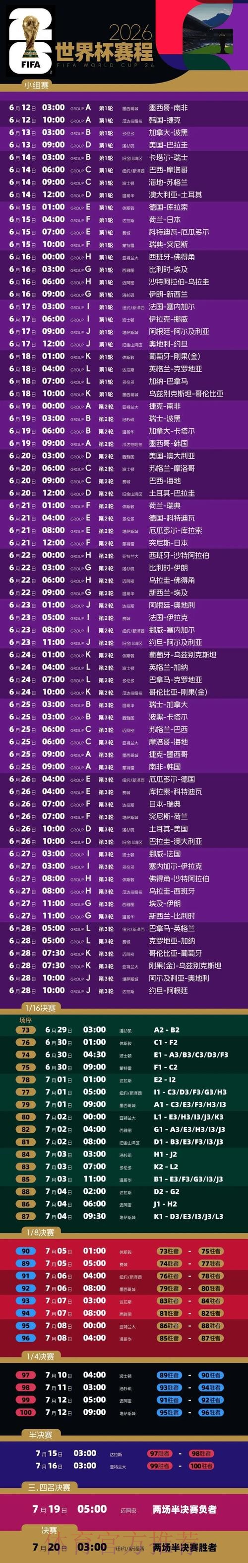 2026世界杯每日赛程一览完整安排在哪里看